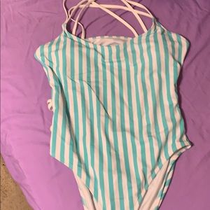 Plus Size Mint striped one piece swimsuit